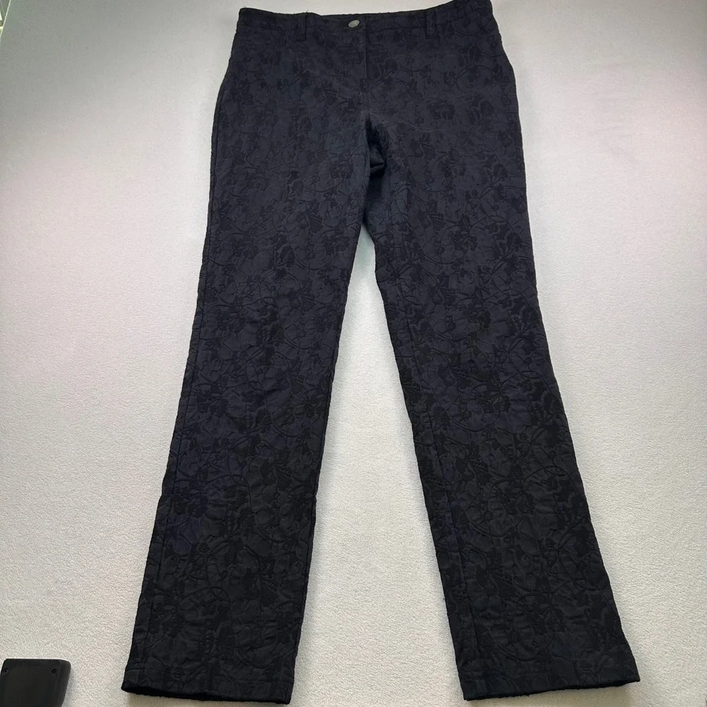 Style & Co Black Floral Jacquard Straight Leg Pants Size 8 Stretch Whimsigoth